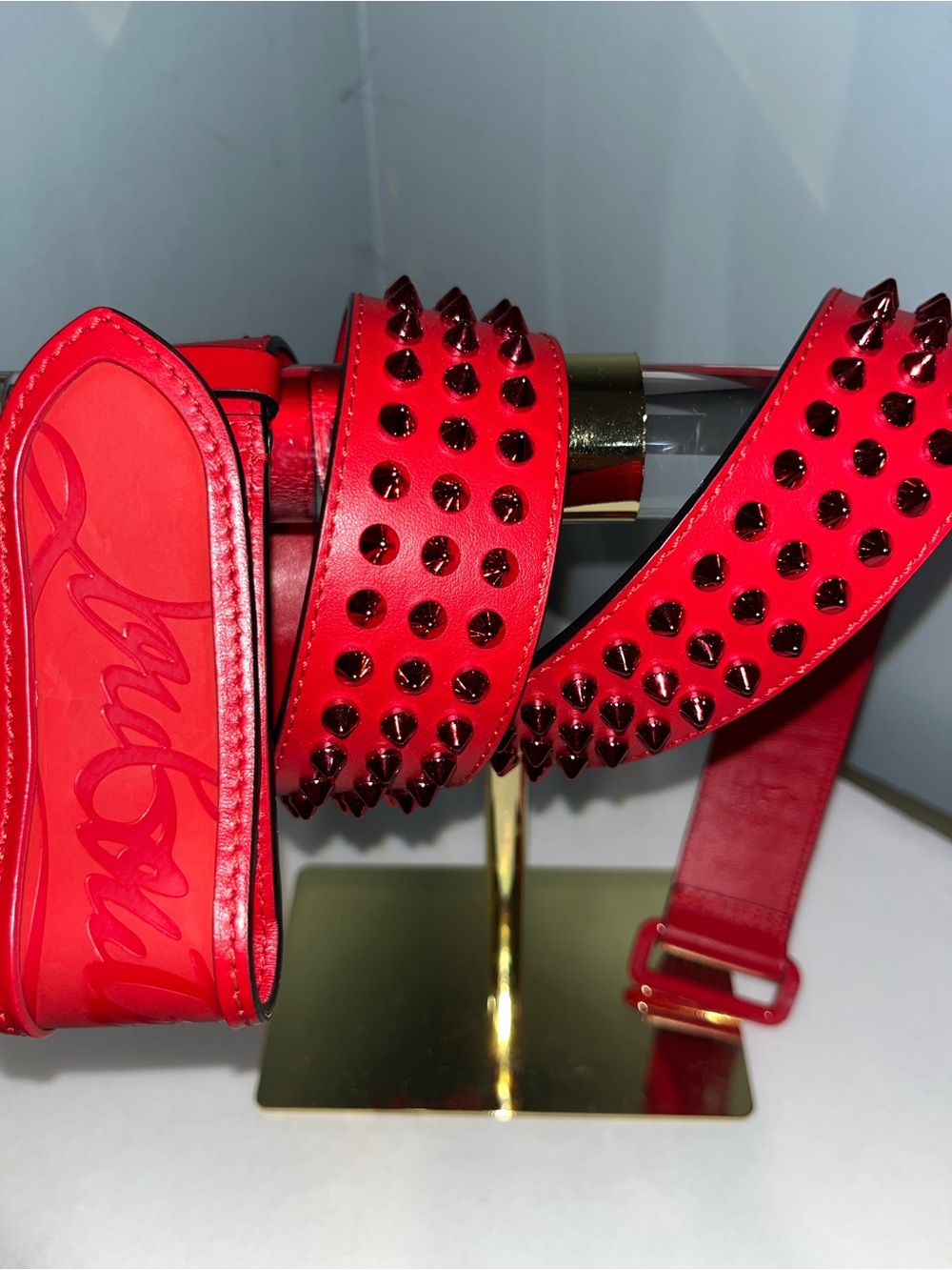 Louis Vuitton Red Studded Leather Belt with Spike Embellishments - Picture 4 of 5